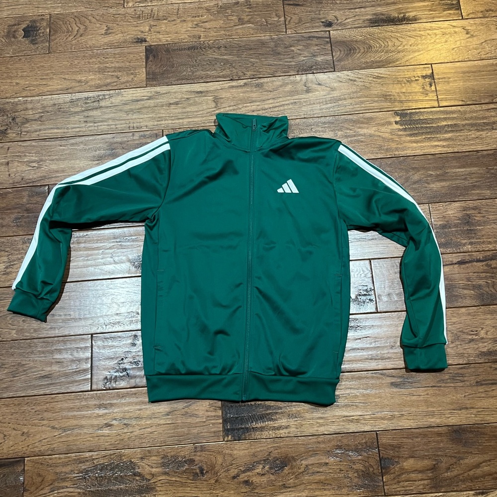 NWT Adidas day ready track top jacket green w/white Stripes men’s small